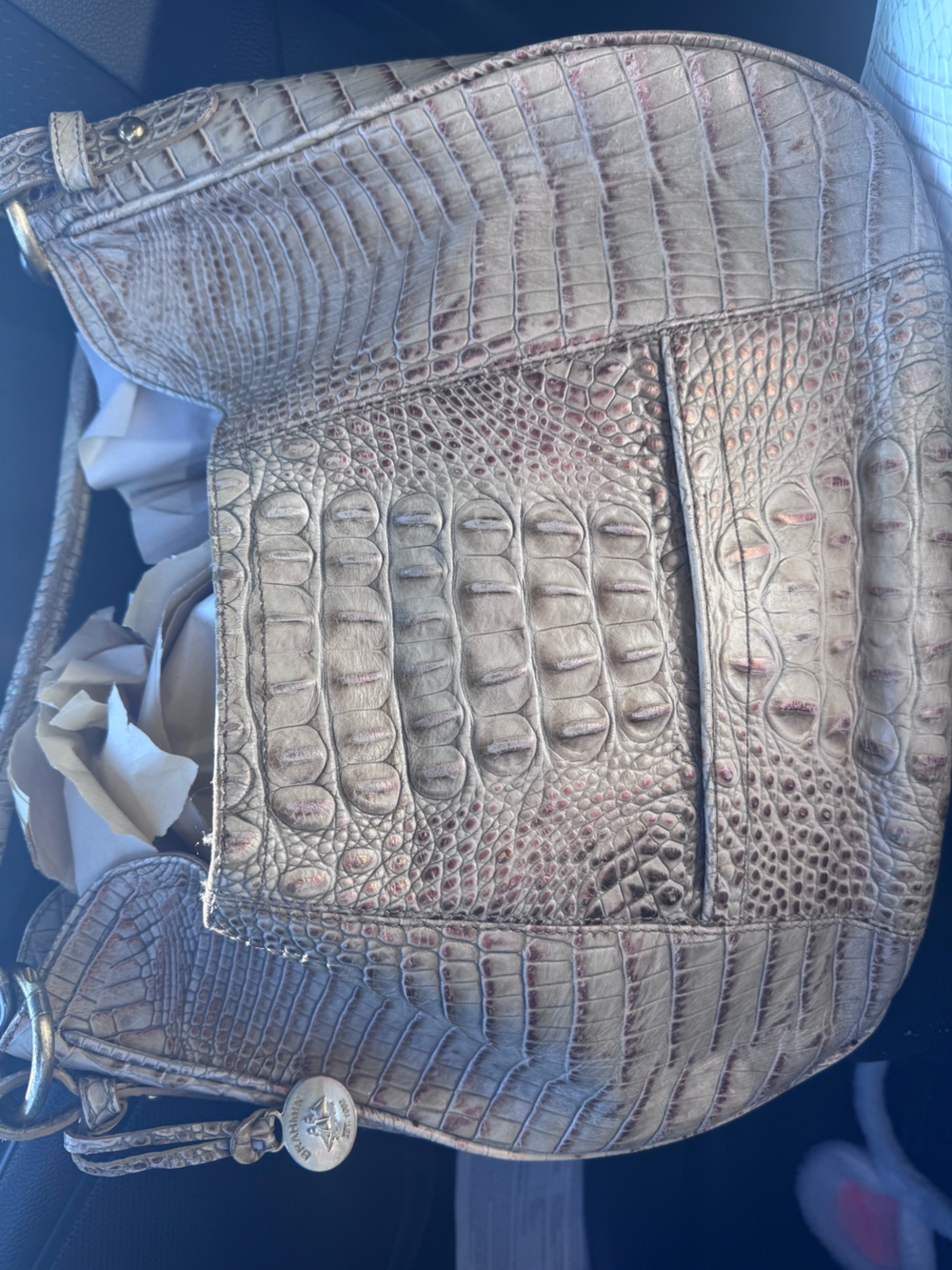 Lux Textured Brahmin Leather Tote - Metallic Taupe